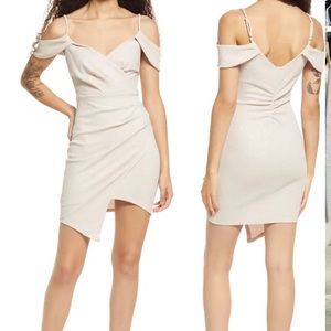 NEW LNL Metallic Asymmetric Cocktail Minidress SIZE: S in Blush/Silver